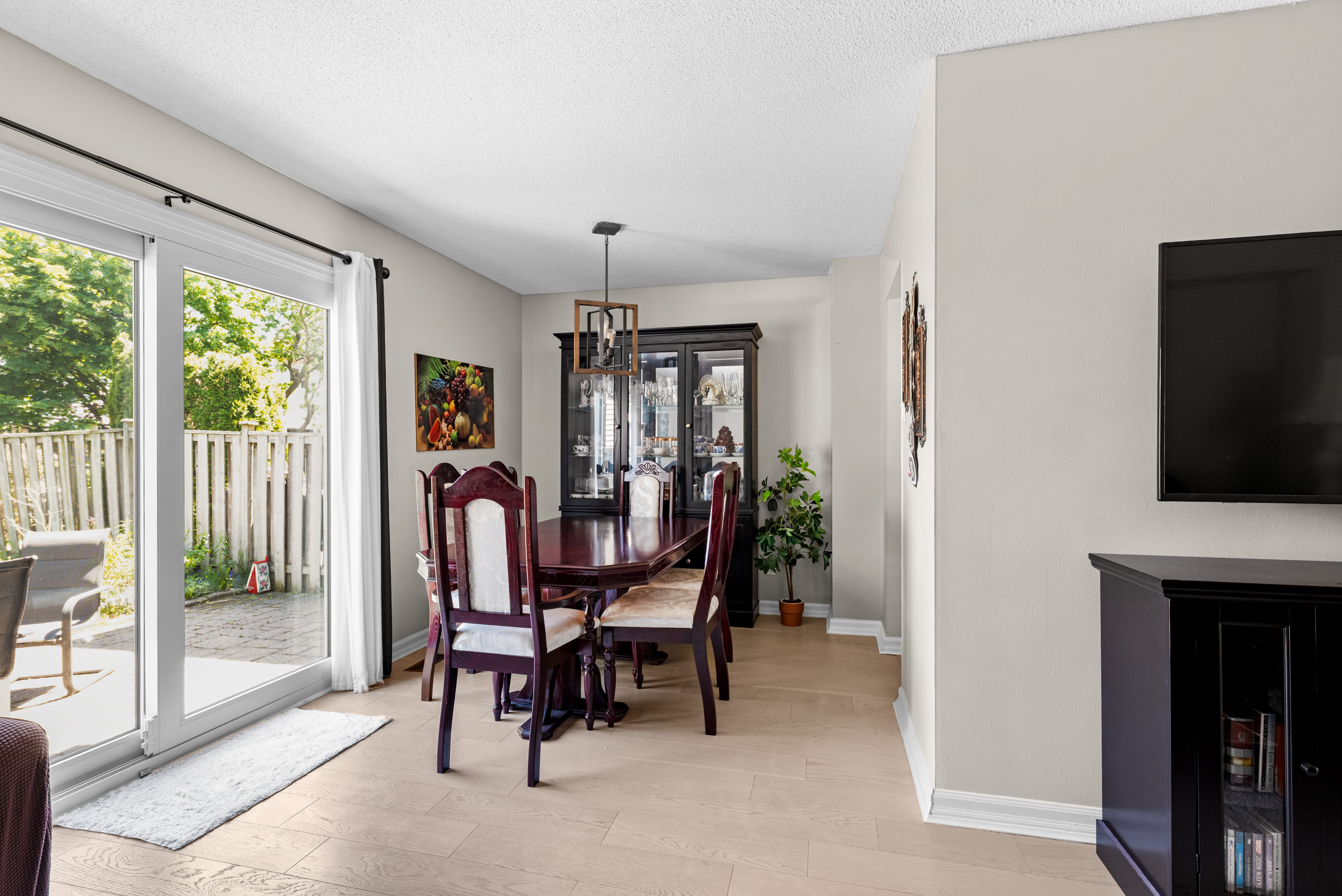 Dining room with warm ambient lighting